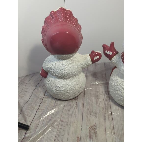 Vintage Large 1990 Holland Ceramic Hand Painted Glitter Snowman Couple 15” - Picture 8 of 12